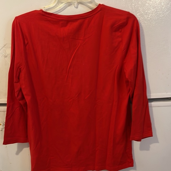 Jones New York Red Long Sleeve Tee Size Large Cotton/Spandex Scoop Neck-24 - Picture 3 of 3